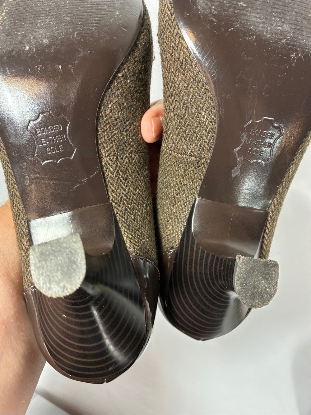 Relativity Brown Tweed Mid-Heel Pumps with Patent Brown Toe - Picture 13 of 16